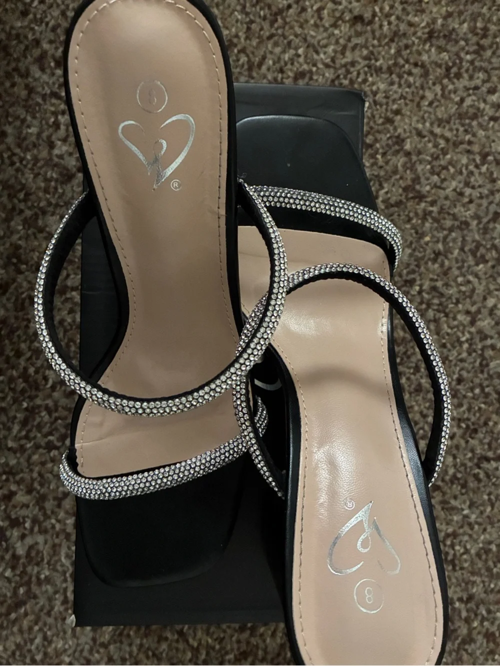 Windsor Black Block-Heel Sandals with Rhinestone Straps